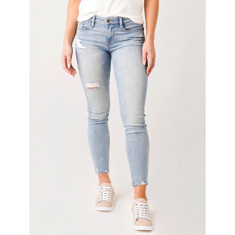 FRAME Women's Le Skinny De Jeanne Crop Raw Edge Jeans Size 31 Light Wash
